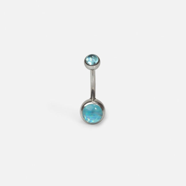 Load image into Gallery viewer, Stainless steel belly button ring with blue glass stone 
