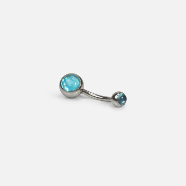 Load image into Gallery viewer, Stainless steel belly button ring with blue glass stone 
