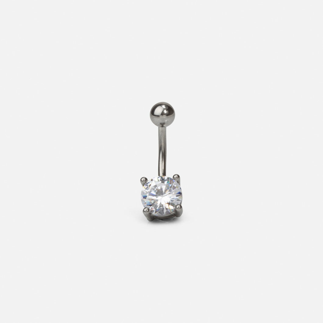Stainless steel belly button ring with cubic zirconia stone   