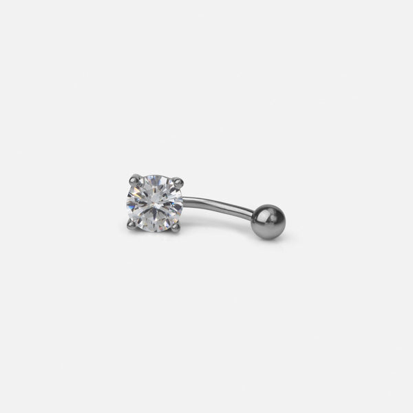 Load image into Gallery viewer, Stainless steel belly button ring with cubic zirconia stone   
