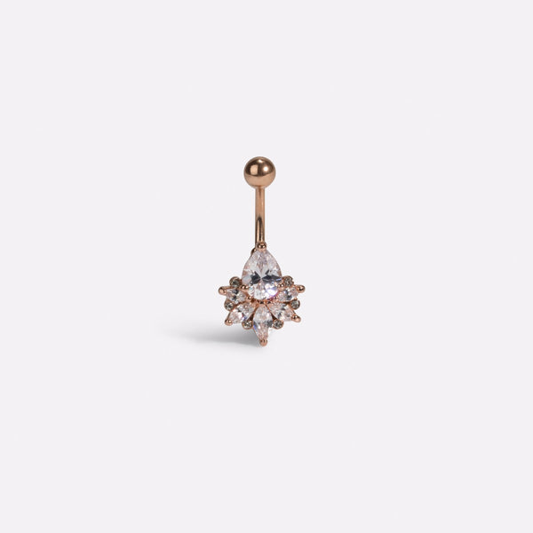Load image into Gallery viewer, Stainless steel rose gold belly button ring with cubic zirconia stones
