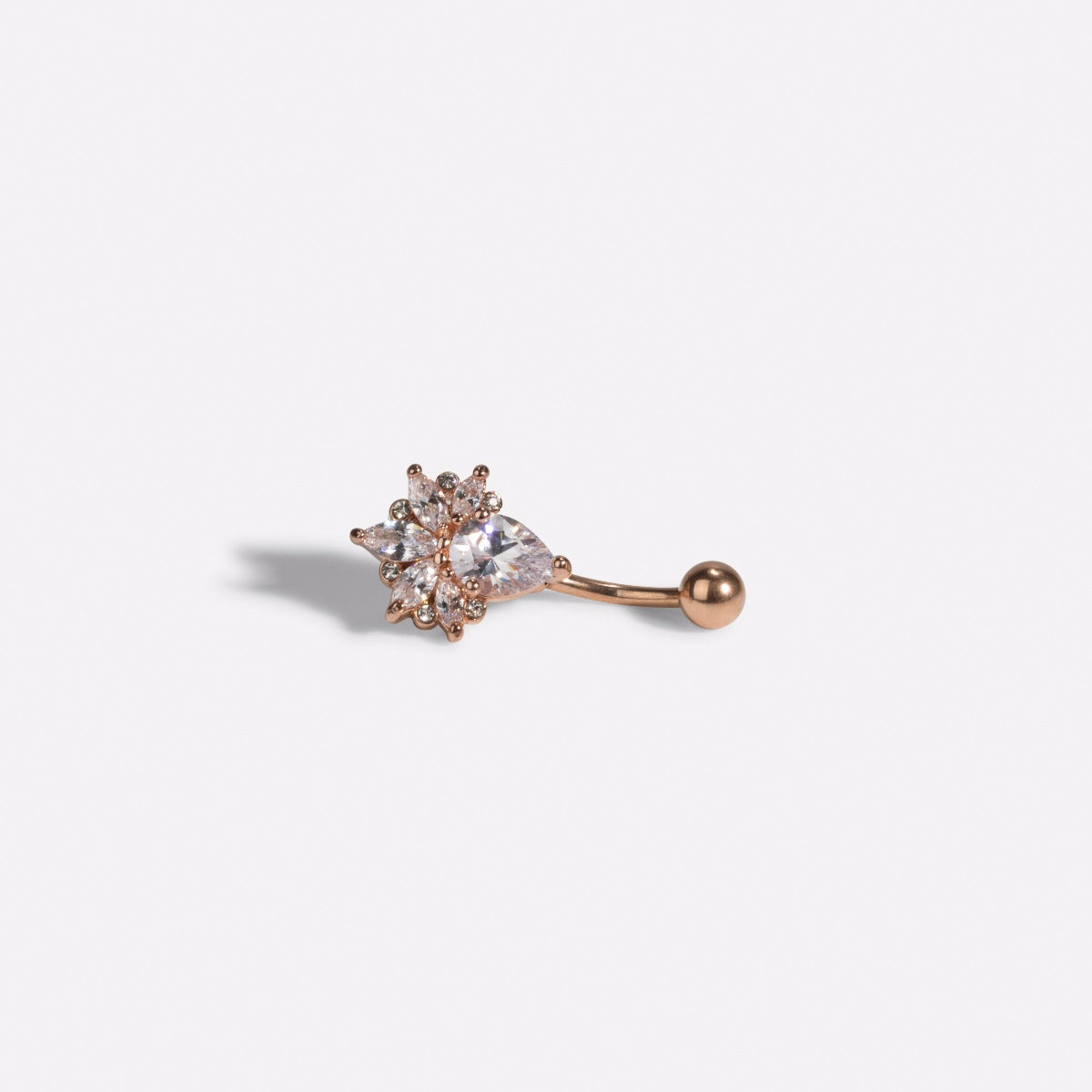 Stainless steel rose gold belly button ring with cubic zirconia stones
