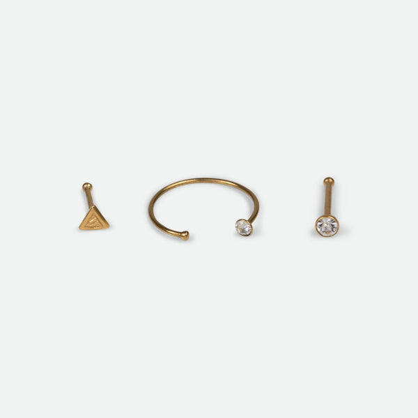 Load image into Gallery viewer, Set of three geometric stainless steel nose rings   
