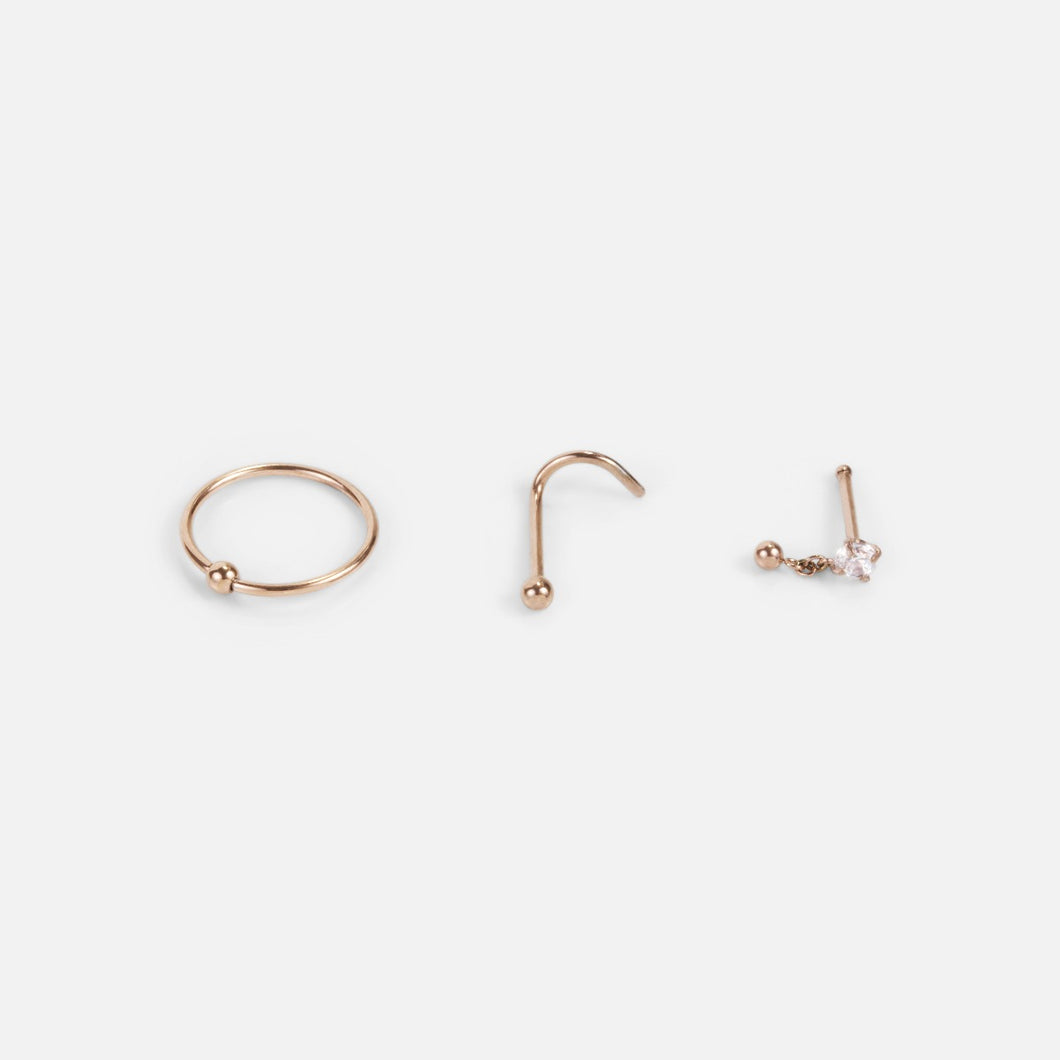 Rose gold stainless steel nose rings set