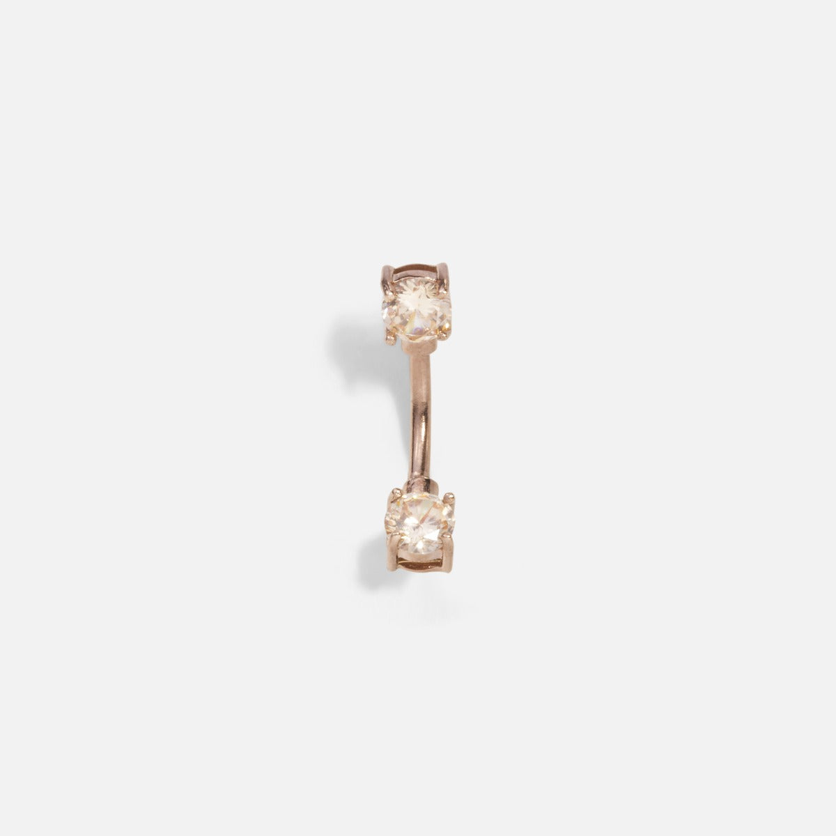 Rose gold stainless steel belly button ring with cubic zirconia stones duo