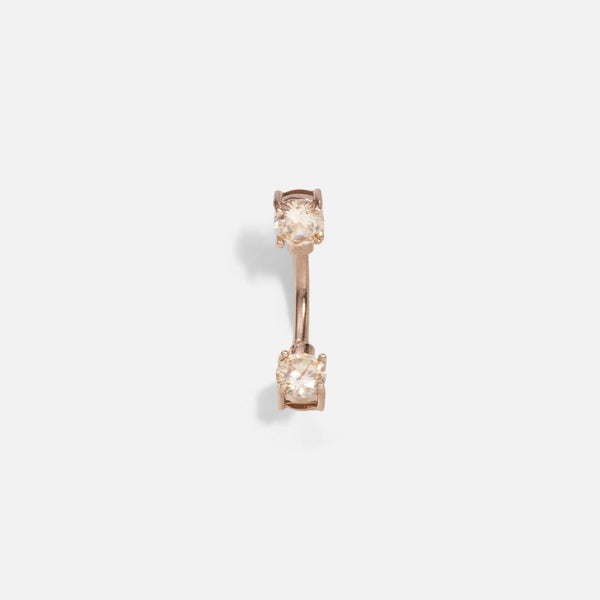 Load image into Gallery viewer, Rose gold stainless steel belly button ring with cubic zirconia stones duo
