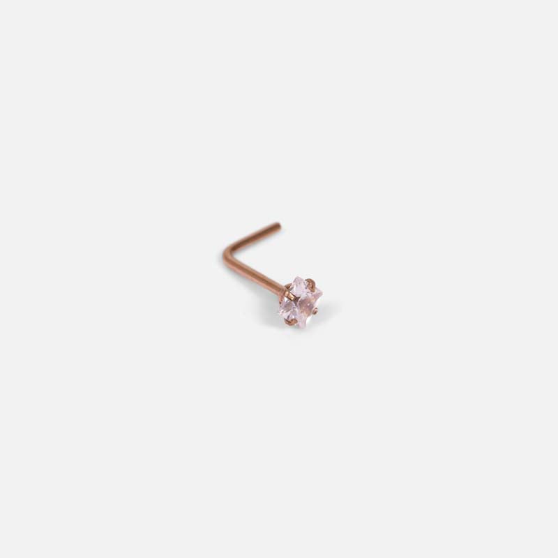 Stainless steel rose gold nose ring 20g with cubic zirconia