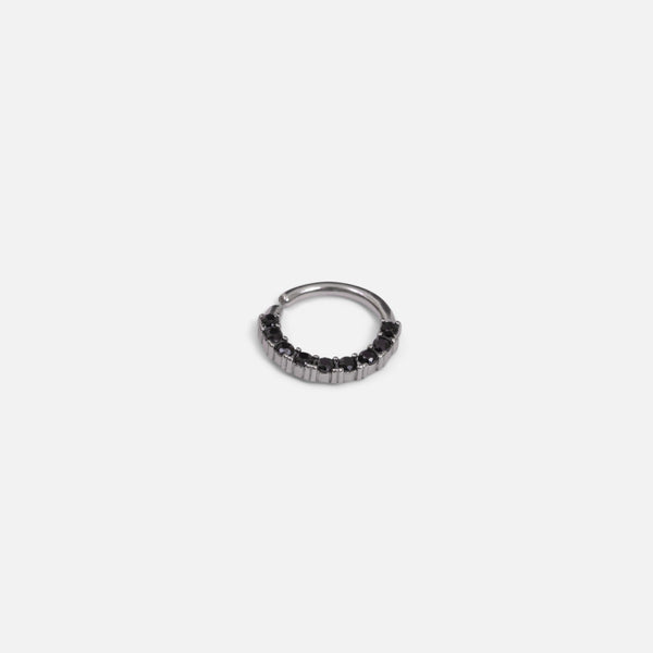 Load image into Gallery viewer, Silvered stainless steel hoops with black stones for cartilage 16g
