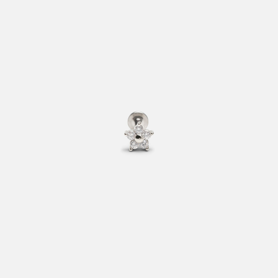 Silver flower cartilage piercing earrings in stainless steel 