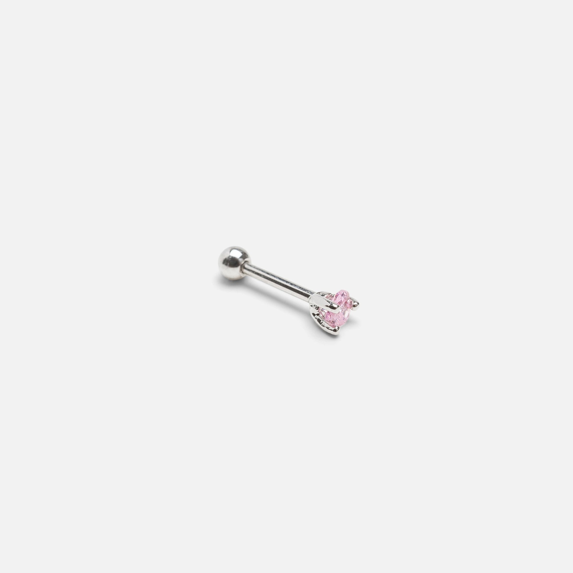 Cartilage piercing earrings with pink, black and silver stones in stainless steel