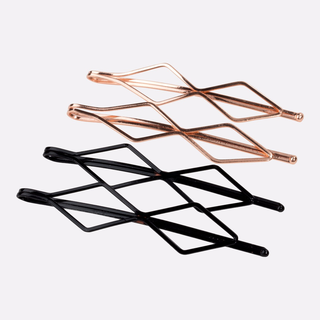 Duo of rose gold and black reinvented bobby pins