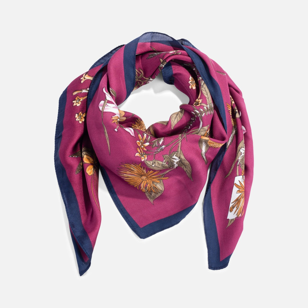 Burgundy hair scarf with floral design