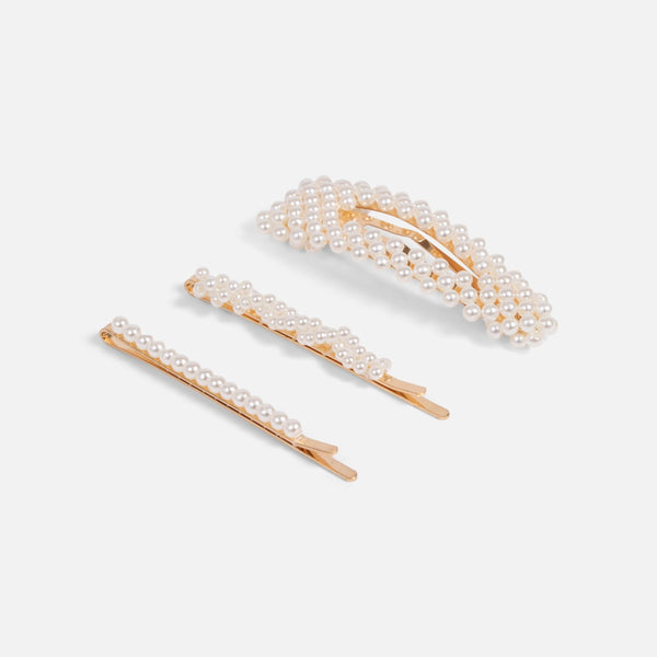 Load image into Gallery viewer, Set of three barrettes with pearls

