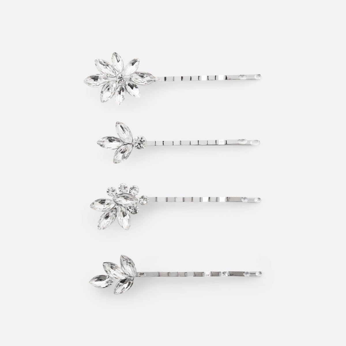 Set of silver hairpins with flower-shaped arrangement