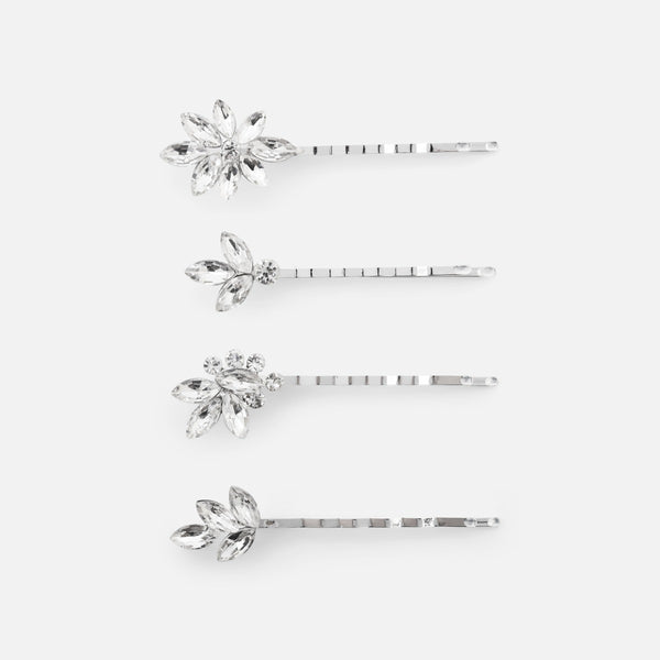 Load image into Gallery viewer, Set of silver hairpins with flower-shaped arrangement
