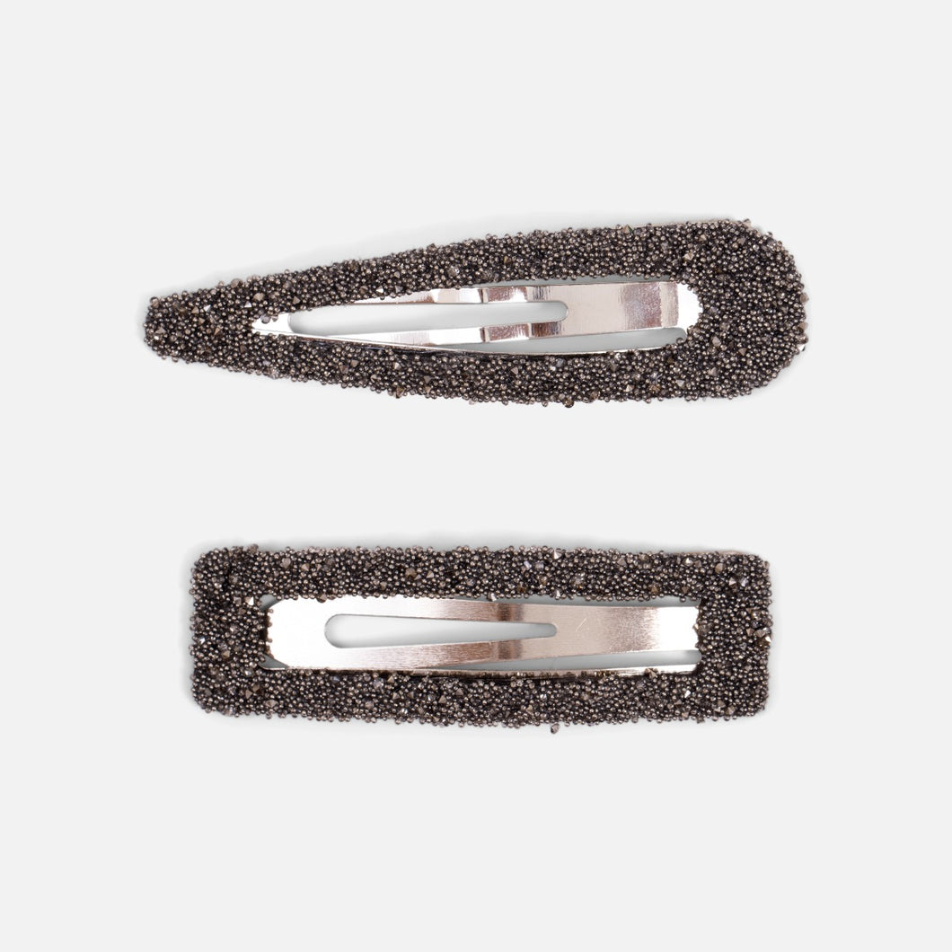 Set of two crushed effect stones hair clips