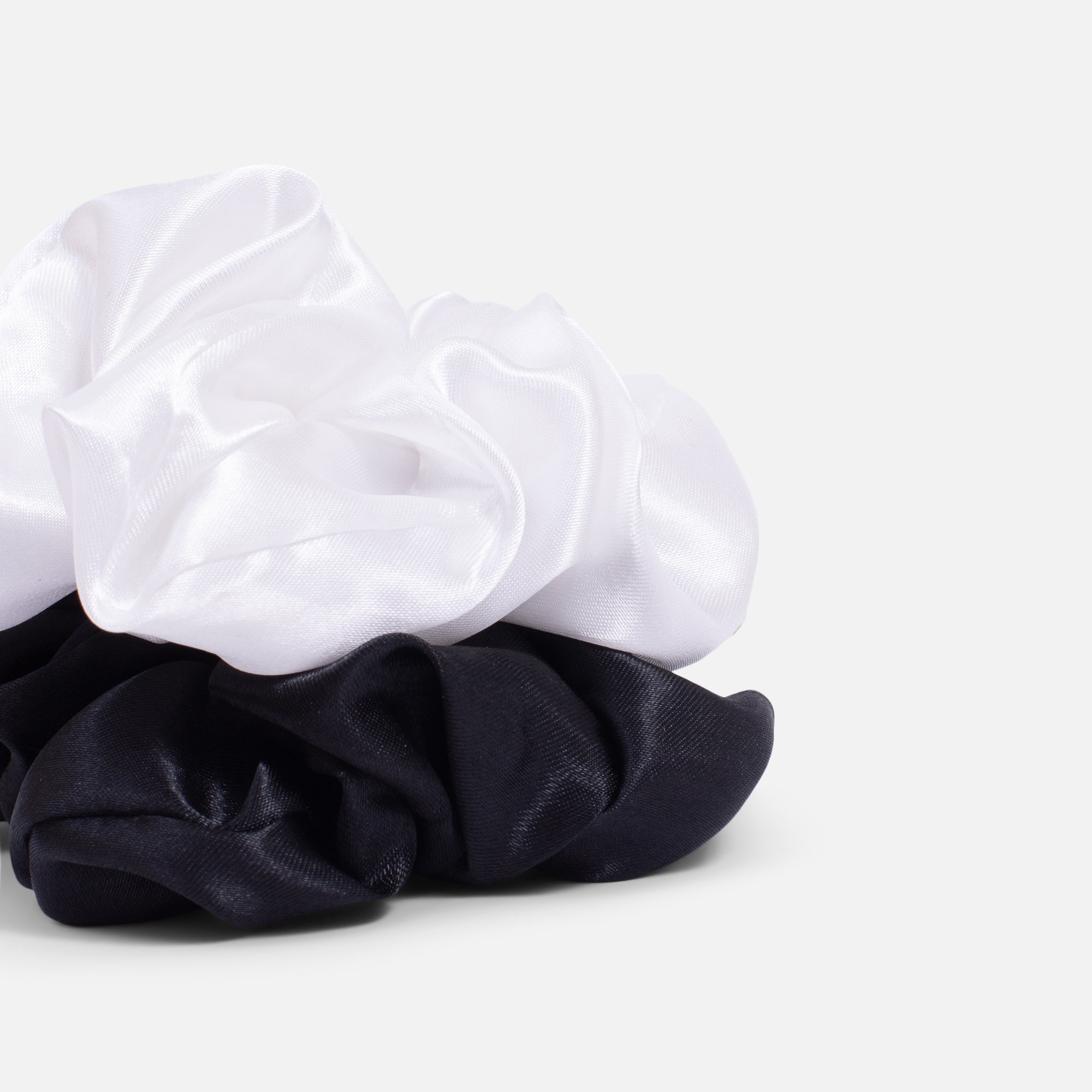 Set of two satin black and white scrunchies 