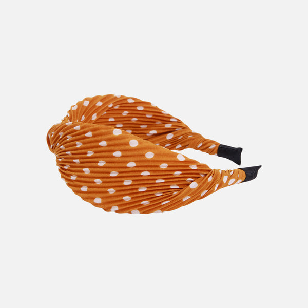 Load image into Gallery viewer, Ochre and white polka dot hair hoop
