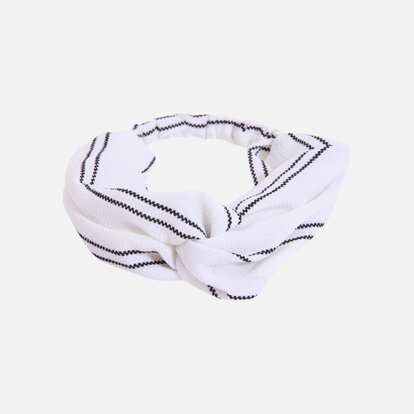 Load image into Gallery viewer, White headband with navy stripes
