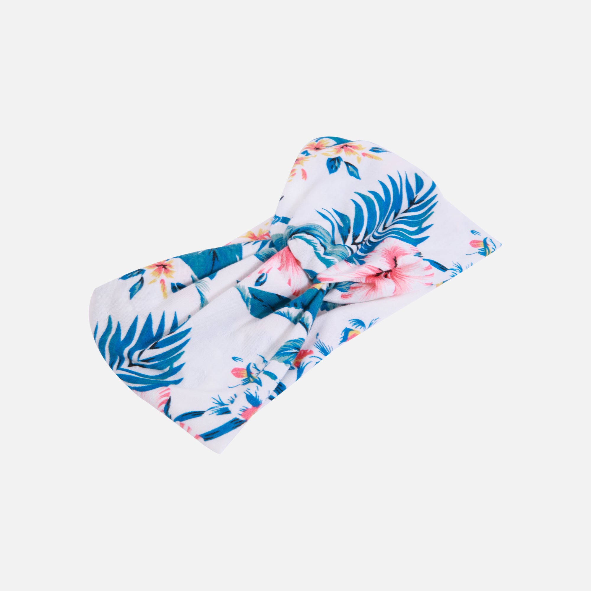 Bandeau avec nœud blanc et imprimé floral turquoise