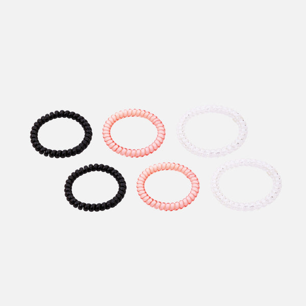 Load image into Gallery viewer, Set of 6 spiral elastics style phone wire in black, pink and transparent
