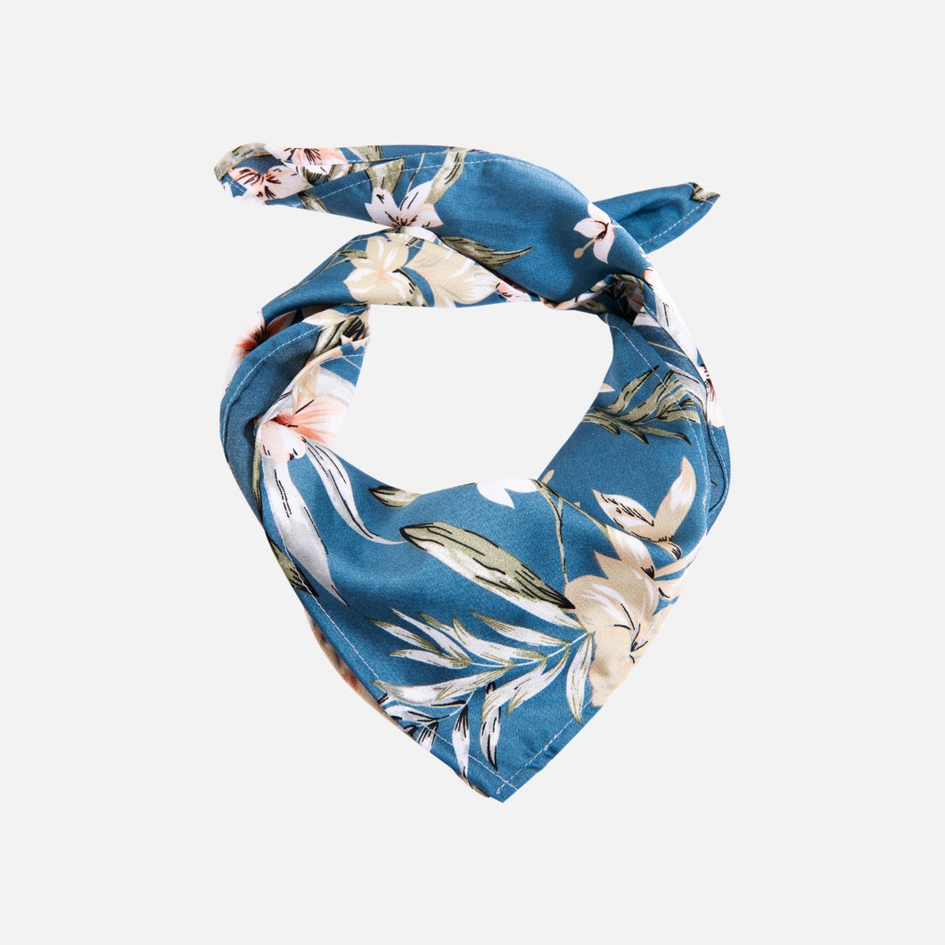 Turquoise satin scarf and floral print