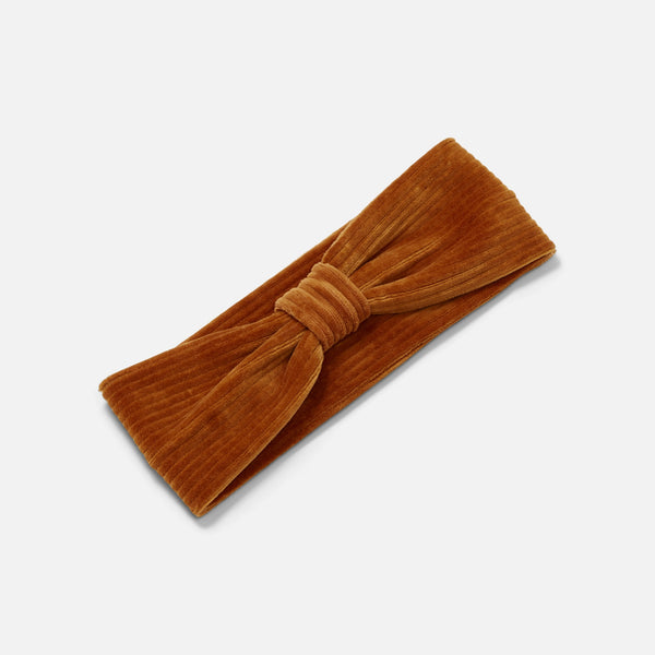Load image into Gallery viewer, Corduroy headband with knot in cognac
