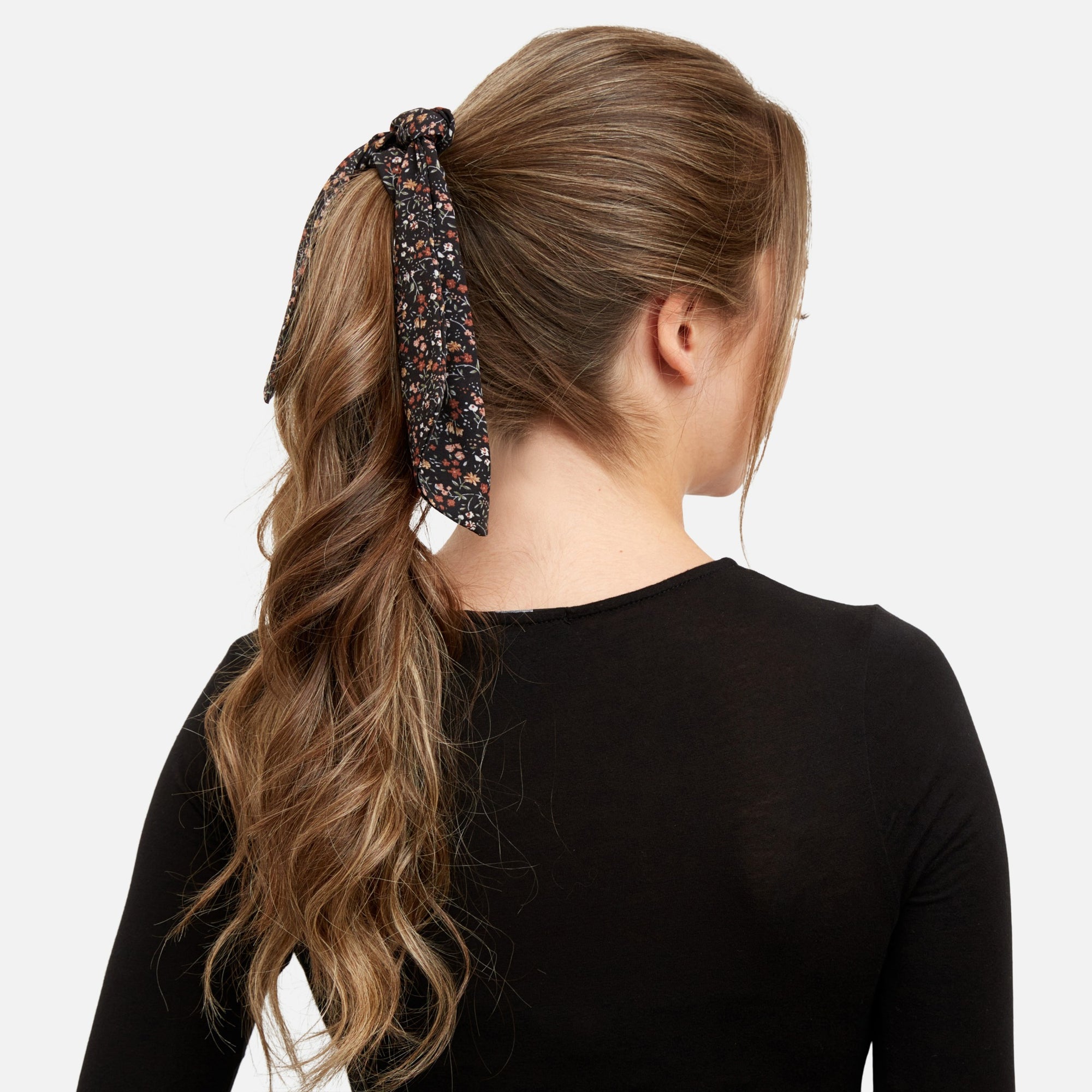 Black floral print scrunchies with loop