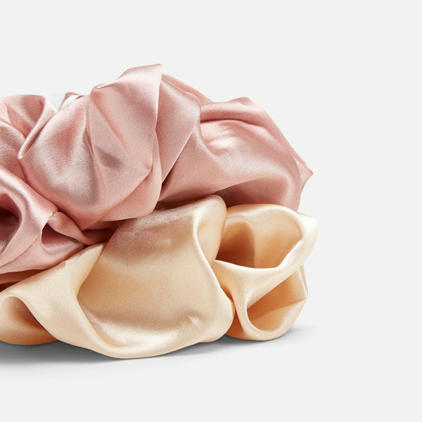 Charger l&#39;image dans la galerie, Duo de chouchous surdimensionnés rose et beige en satin
