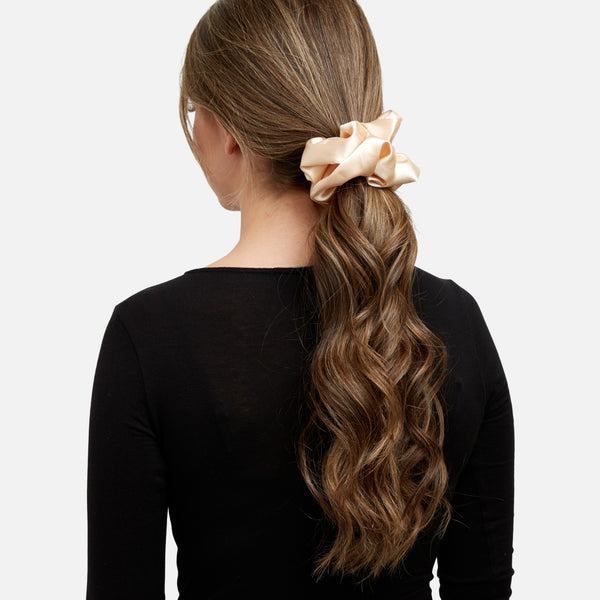 Load image into Gallery viewer, Pink and beige oversized satin scrunchies
