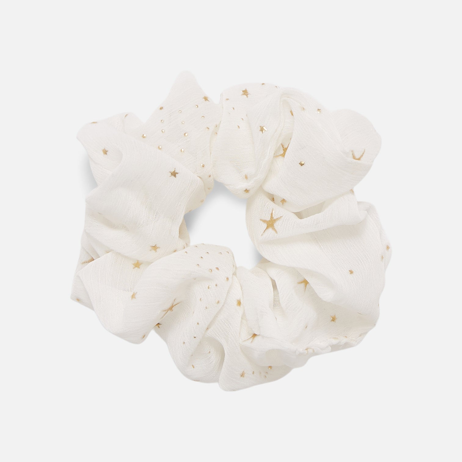 Set of two black and white scrunchies with golden star print