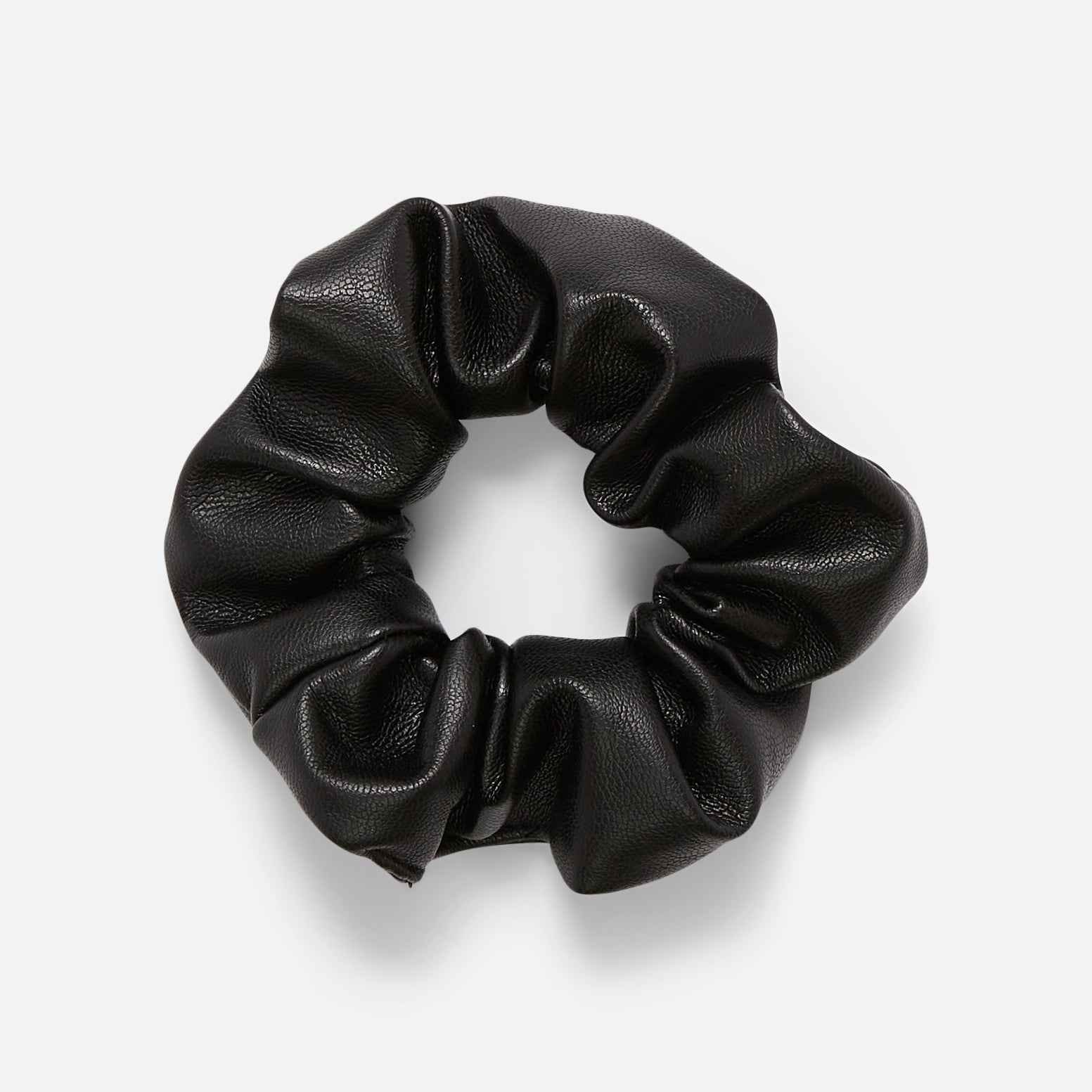 Set of three scrunchies in beige, camel and black leatherette