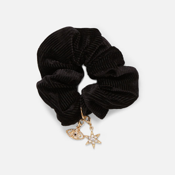 Load image into Gallery viewer, Black velvet scrunchie with removable charms
