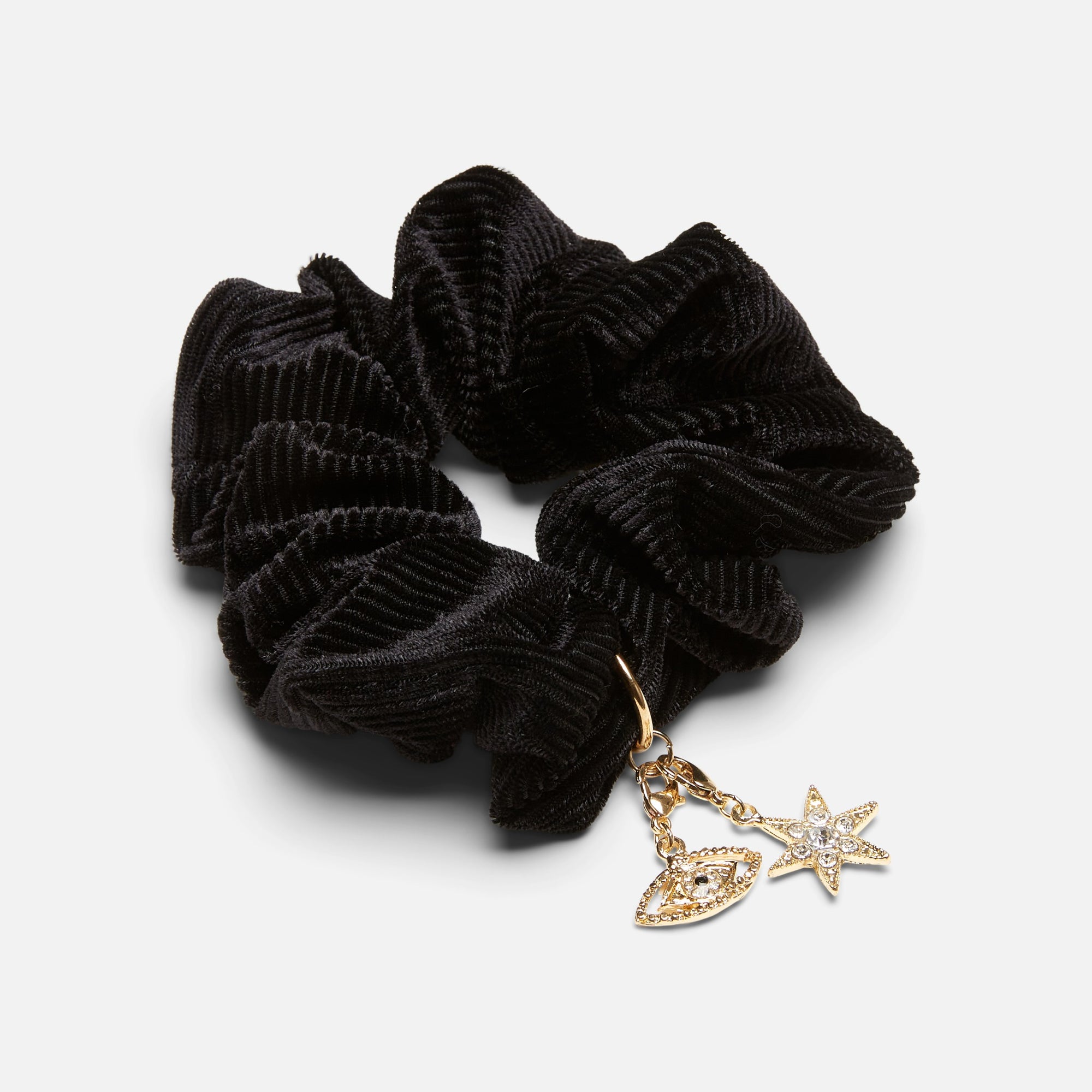 Black velvet scrunchie with removable charms