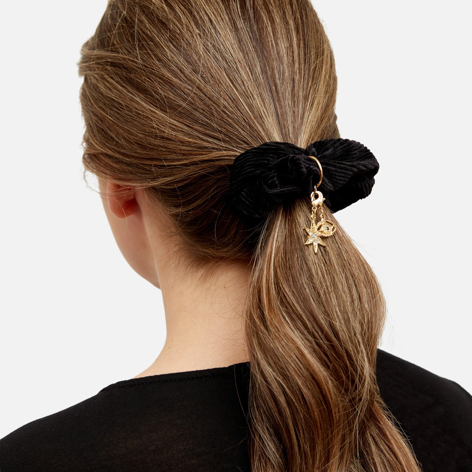 Black velvet scrunchie with removable charms