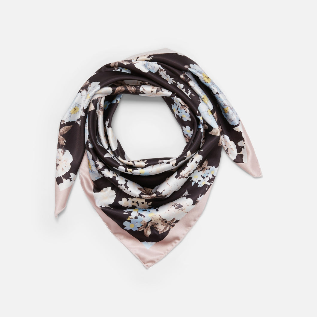 Black square hair scarf with flowers