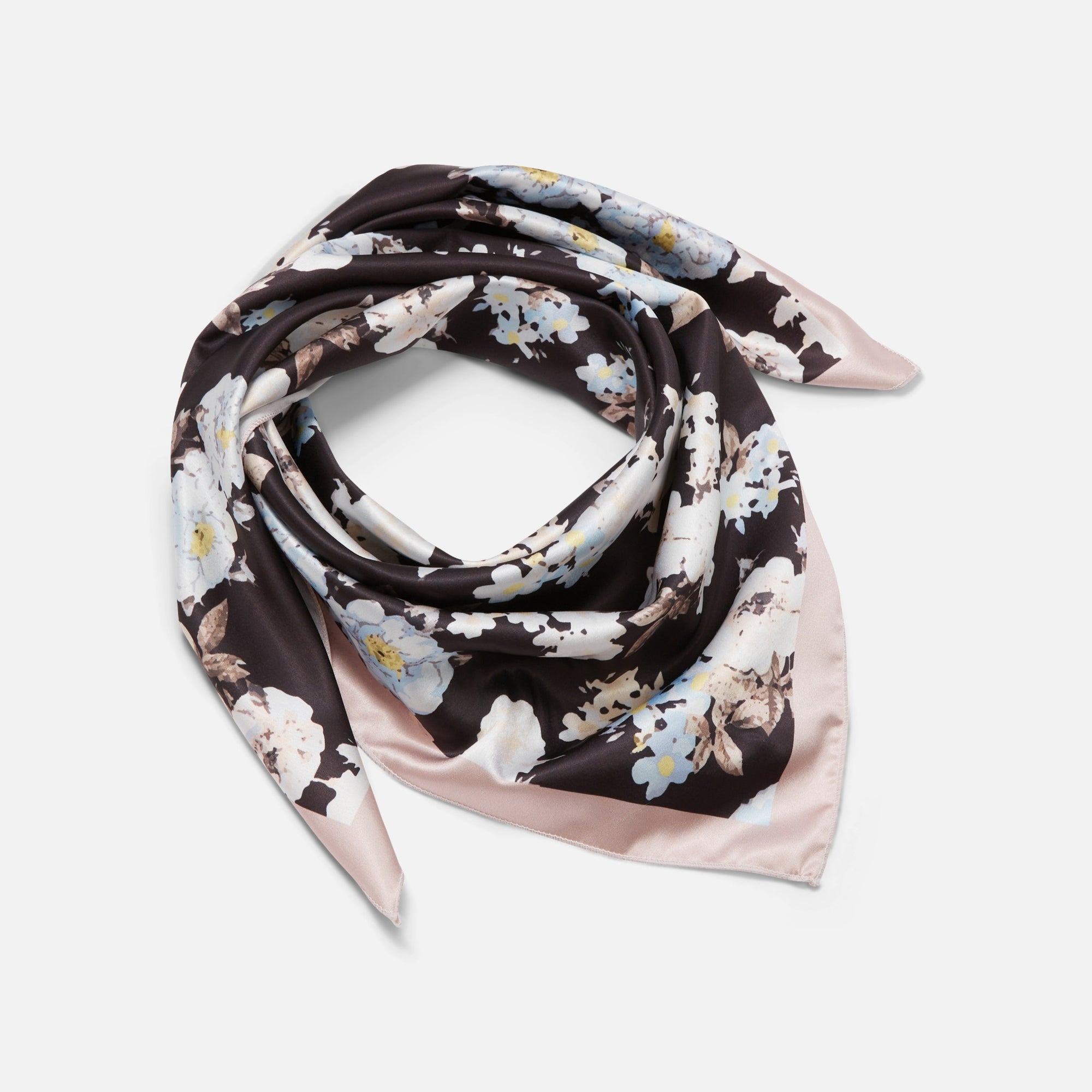 Black square hair scarf with flowers