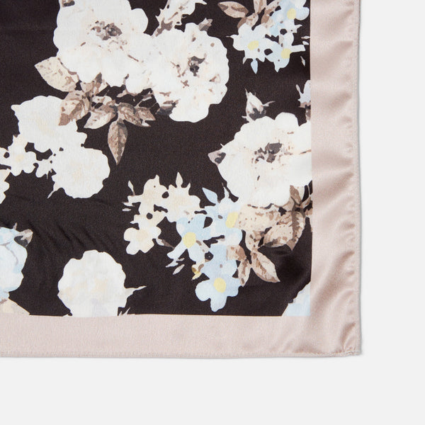 Load image into Gallery viewer, Black square hair scarf with flowers

