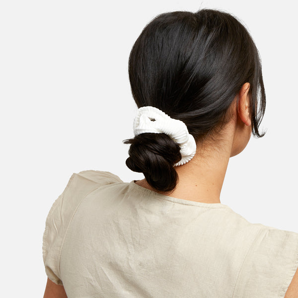 Load image into Gallery viewer, Duo of white and green scrunchies with flowers
