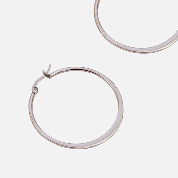 Load image into Gallery viewer, 40 mm stainless steel hoop silver earrings
