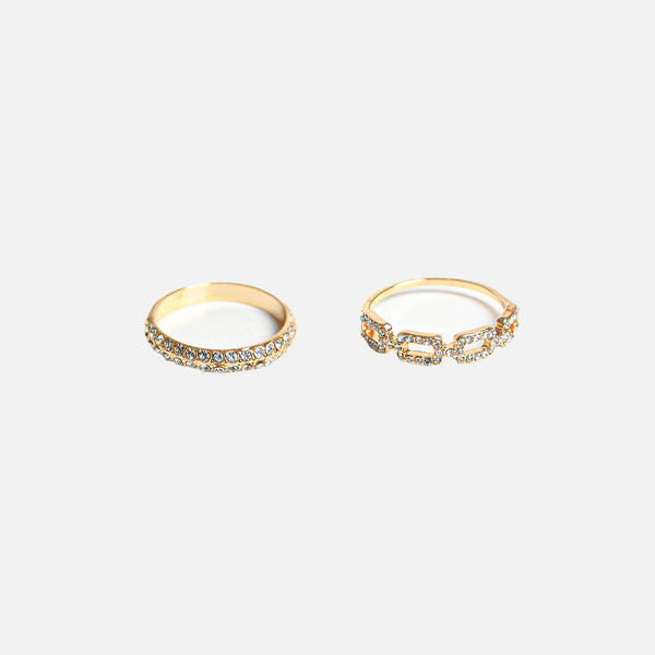 Load image into Gallery viewer, Duo of golden rings dome and chain with stones
