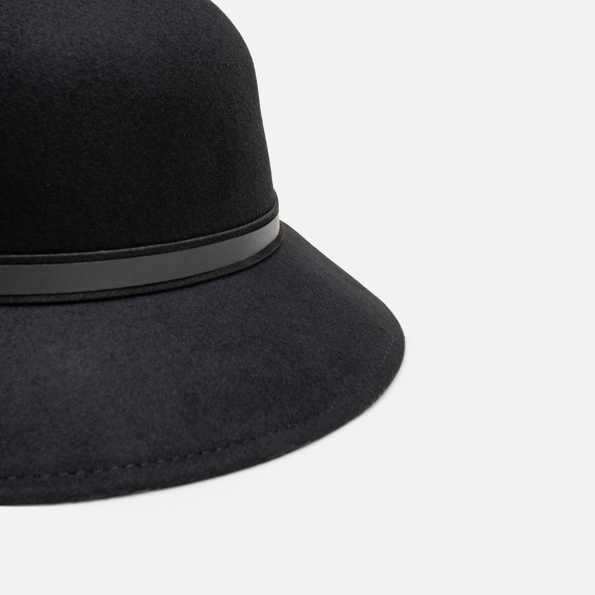 Black cloche hat with black leather band
