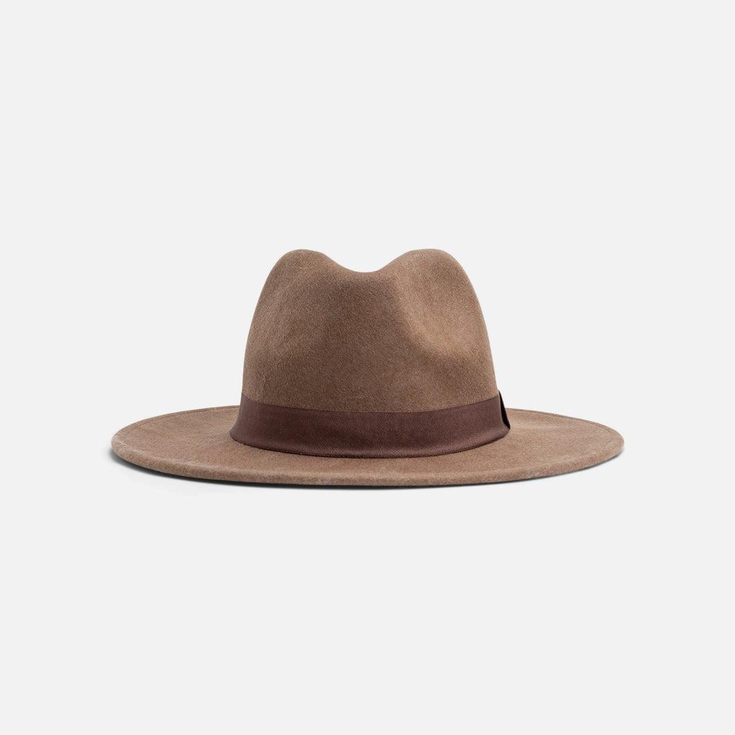 Chestnut brown fedora felt hat with dark brown band