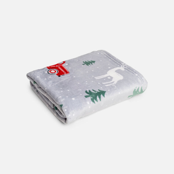 Load image into Gallery viewer, Soft grey throw with trucks and deer
