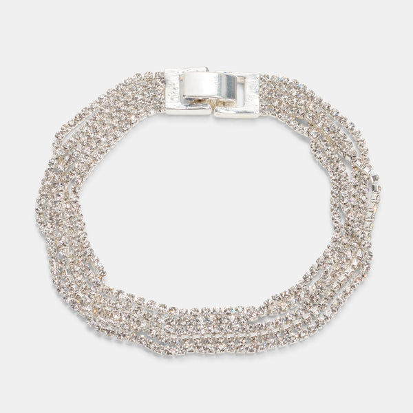 Load image into Gallery viewer, Multi-row bracelet with cubic zirconia stones

