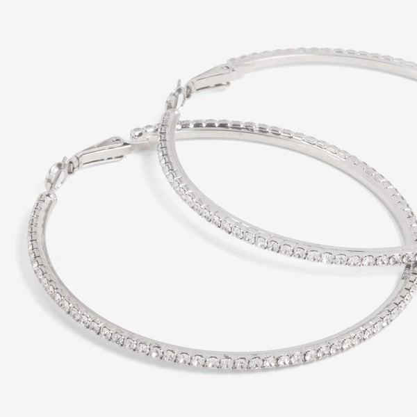 Load image into Gallery viewer, Silvered hoop earrings with cz
