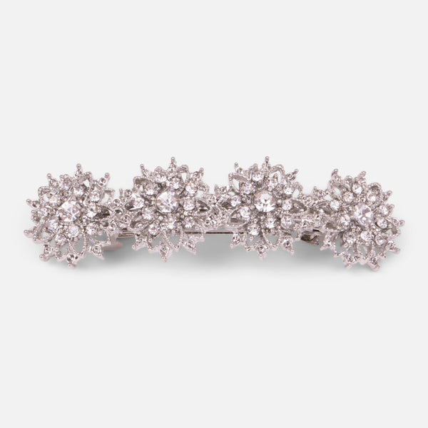 Load image into Gallery viewer, Silvered barrette with 4 floral ornaments
