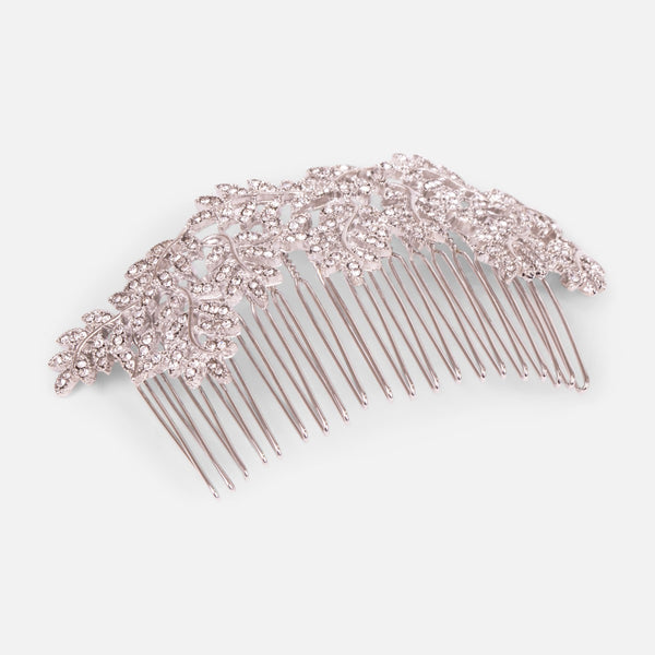 Load image into Gallery viewer, Decorative silvered comb with leaf ornaments
