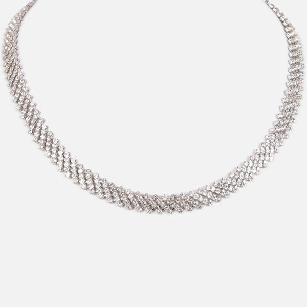 Load image into Gallery viewer, Silvered short necklace with diagonal glittering stones   
