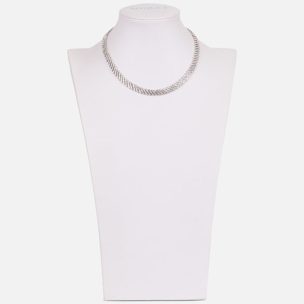 Load image into Gallery viewer, Silvered short necklace with diagonal glittering stones   
